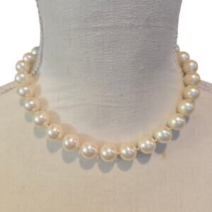 Vintage Imitation Pearl Necklace 18" Strand 10mm Faux Cream Beads Elegant Gift